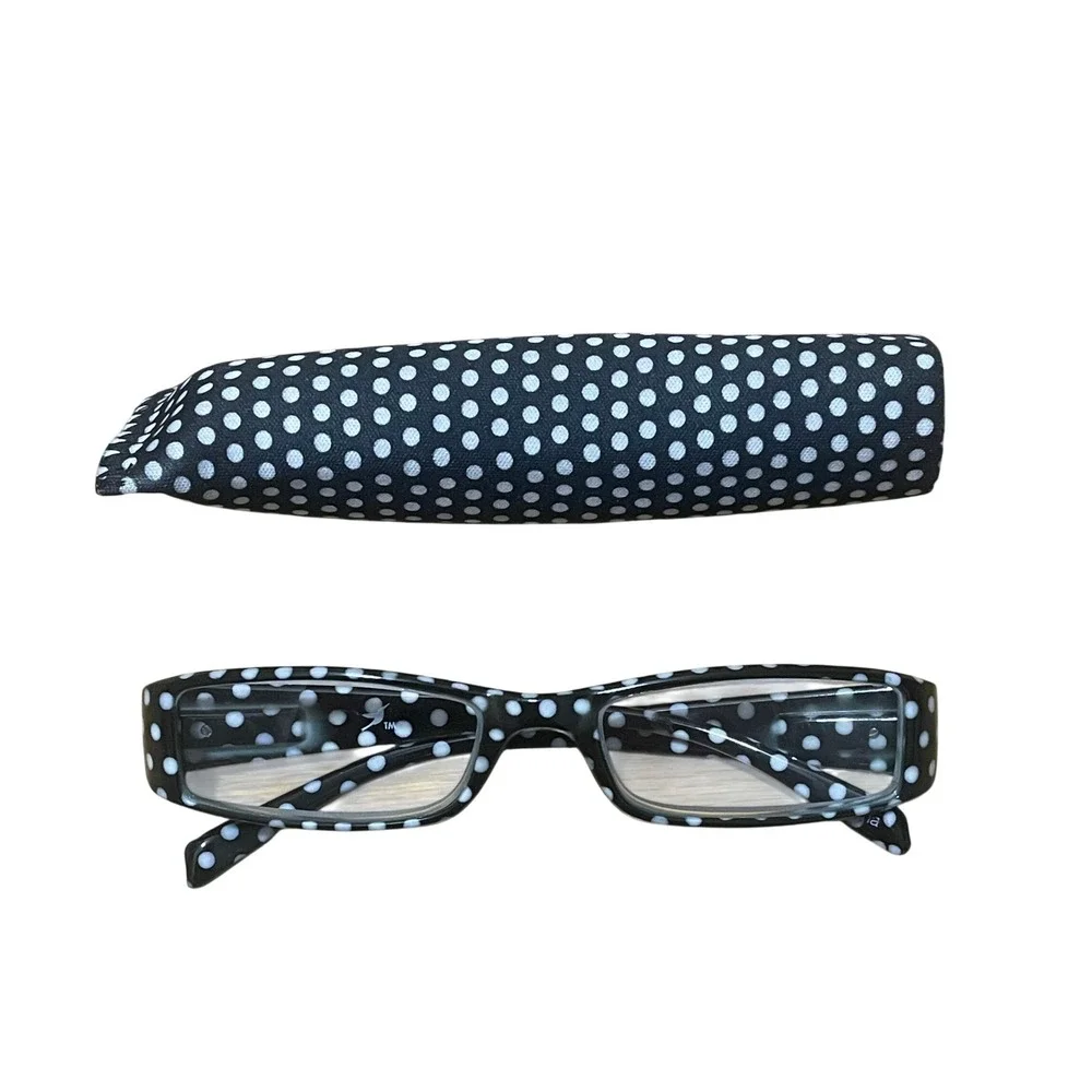 Black Brown White Polka Dot Reading Glasses +3.00 Strength with Matching Case